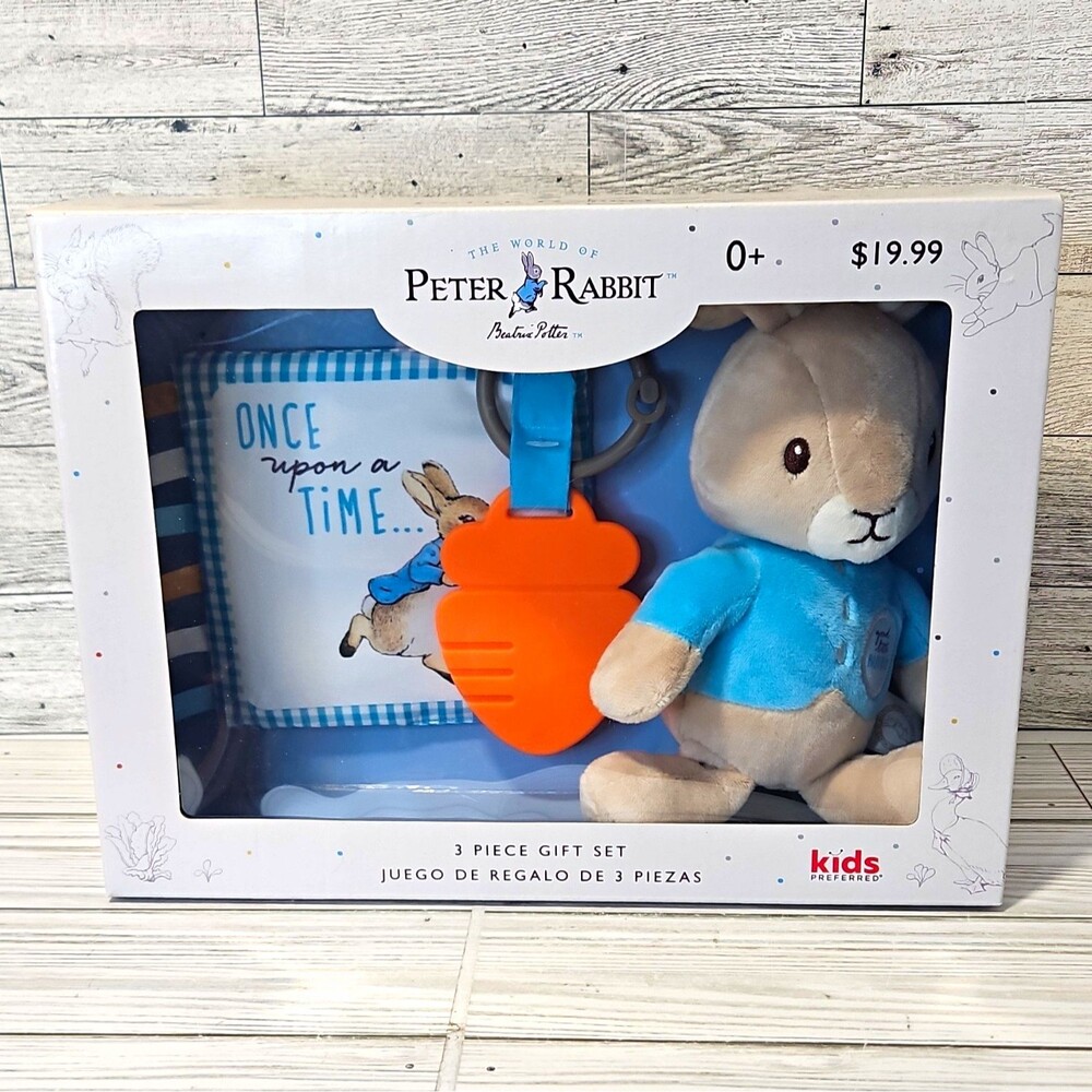 Kids Preferred Peter Rabbit 3 Piece Gift Set Plush Baby Toy Beige/Blue/Orange 0+